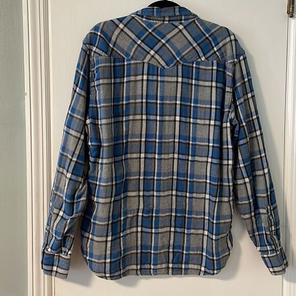 Lucky Brand plaid double cloth two pocket western style shirt size Large - Picture 4 of 12